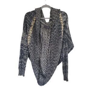 S-Twelve Hooded Knit Sweater Cardigan Metallic Black Warm Layer, Small/Medium